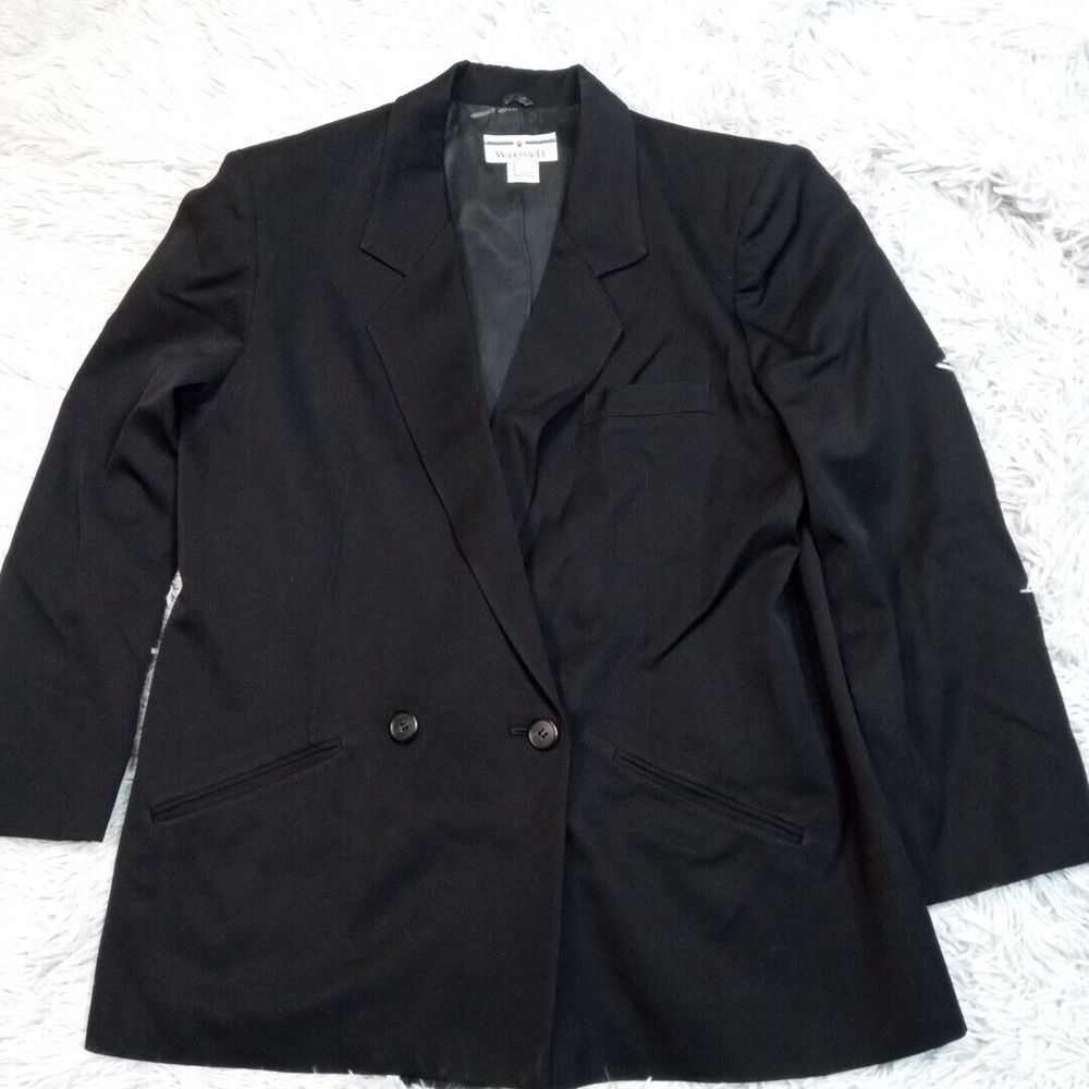 Vintage Woodward Jacket‎ Womens 16 Black Wool Blazer Suit Coat Pockets Japan